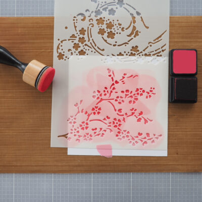 Image of stenciling with stamping ink tools paper hobby