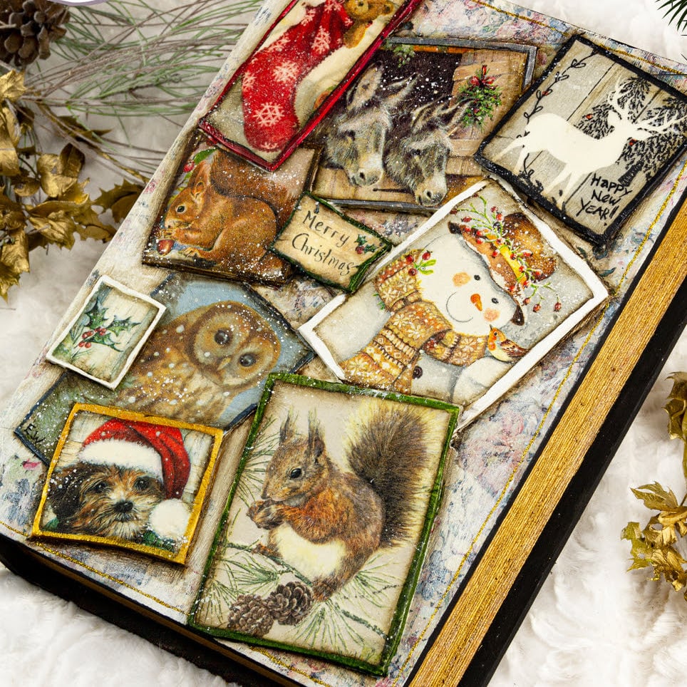 afbeelding houten boek decoupage servetten